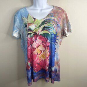 Leoma Lovegrove Art To Wear Pineapple Top XLarge Beachy Vacation Cruise Shirt
